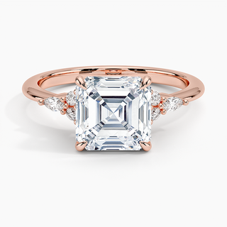 2 Carat Asscher Cut Moissanite 7 Stone Engagement Ring in Rose Gold