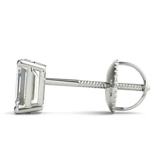 1 Ct Emerald Cut Solitaire Moissanite Stud Earrings in White Gold