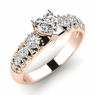 1.30 Carat Heart And Round Shape Moissanite Vintage Engagement Ring in Rose Gold
