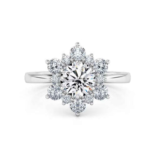 1.70 Carat Moissanite Floral Engagement Ring In White Gold