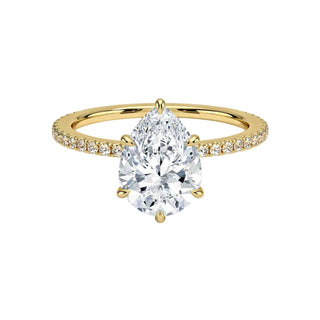1.60 Carat Pear Cut Hidden Halo Moissanite Ring In White Gold With Accent