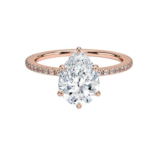 1.60 Carat Pear Cut Hidden Halo Moissanite Ring In White Gold With Accent
