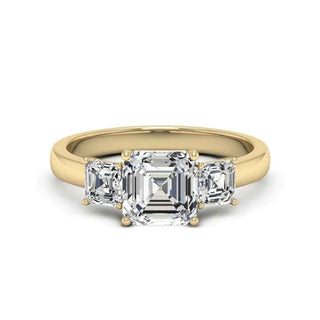 2.50 Ct Asscher Cut Moissanite Three Stone Engagement Ring in White Gold