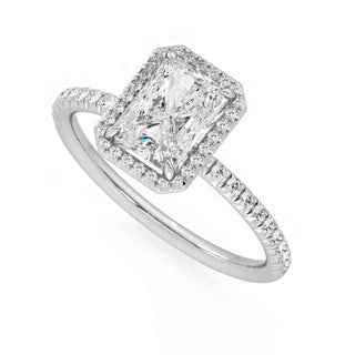 Radiant Cut Moissanite Halo Engagement Ring in White Gold