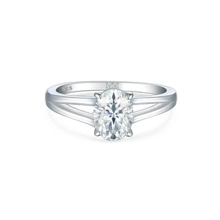 1 Carat Oval Cut Split Shank Solitaire Moissanite Ring in White Gold