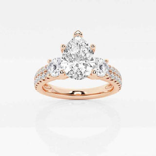 2.50 Carat Pear Cut Three Stone Moissanite Ring in White Gold