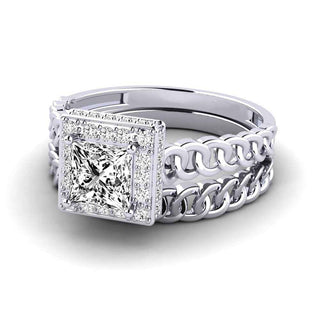 1.50 Ct Princess Cut Hidden Halo Moissanite Bridal Set Ring in Yellow Gold