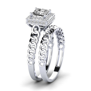 1.50 Ct Princess Cut Hidden Halo Moissanite Bridal Set Ring in Yellow Gold
