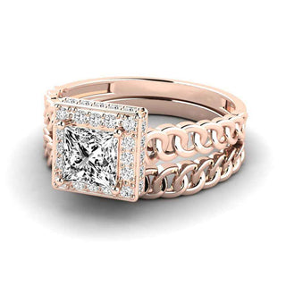 1.50 Ct Princess Cut Hidden Halo Moissanite Bridal Set Ring in Yellow Gold