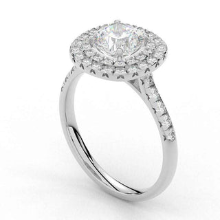 1.50 Ct Cushion Cut Double Halo Moissanite Ring in Yellow Gold