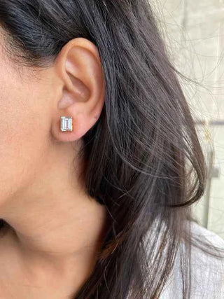 1 Ct Emerald Cut Solitaire Moissanite Stud Earrings in White Gold