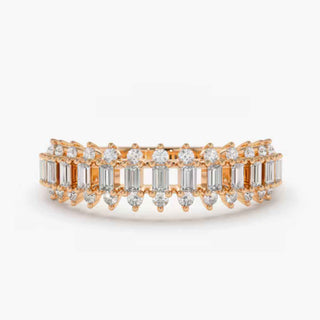 1.60 Carat Baguette & Round Cut Moissanite Wedding Band In Yellow Gold