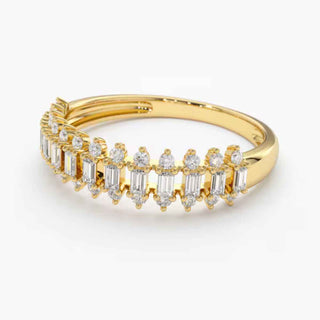 1.60 Carat Baguette & Round Cut Moissanite Wedding Band In Yellow Gold