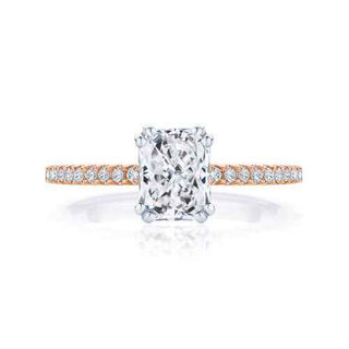 1.50 Ct Radiant Cut Cathedral Set Moissanite Ring in Rose Gold