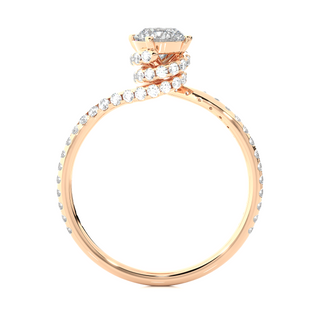 Side profile of 1.30 Carat Double Halo Twisted Moissanite Ring In Rose Gold, highlighting the prong setting.