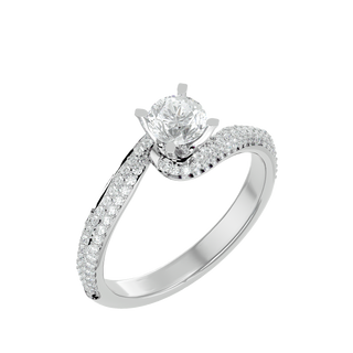 Angled view of 1.50 Carat Bypass Three Row Round Moissanite Ring In Silver, showcasing the band and setting.