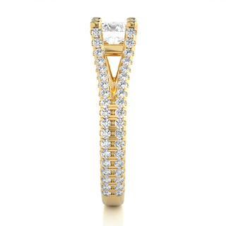 1.50 Carat Moissanite Split Shank Engagement Ring With Accents In Yellow Gold