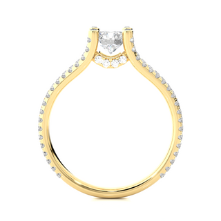 Side profile of 1.50 Carat Moissanite Split Shank Engagement Ring With Accents In Yellow Gold, highlighting the prong setting.