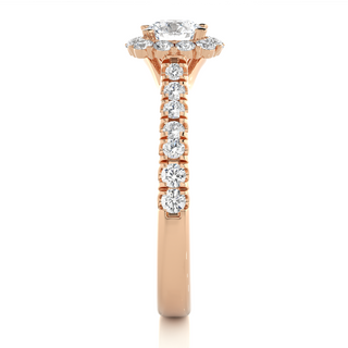 1.50 Carat Round Moissanite Halo Engagement Ring In Rose Gold