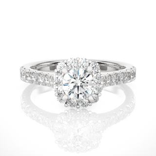 1.50 Carat Round Moissanite Halo Engagement Ring In Yellow Gold