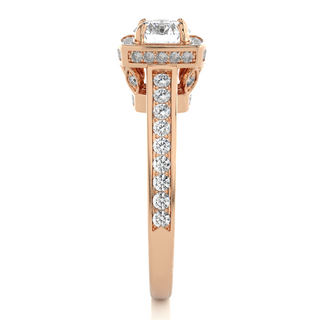 1.50 Carat Round Moissanite Hidden Halo Engagement Ring In Rose Gold