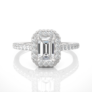 1.50 Ct Emerald Cut Moissanite Halo Engagement Ring In Rose Gold