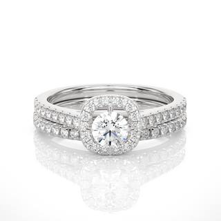 1.50 Carat Halo Moissanite Bridal Set With Accents in Rose Gold