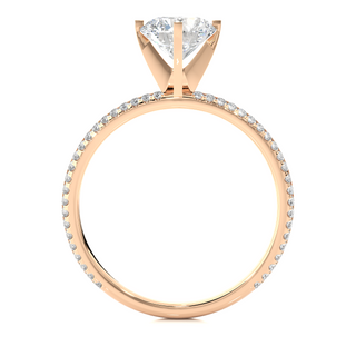 Side profile of 1.50 Ct Moissanite Engagement Ring With Accents In Rose Gold, highlighting the prong setting.