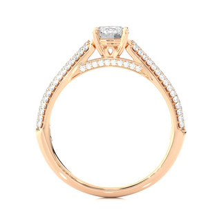Side profile of 1.50 Ct Moissanite Three Row Engagement Ring with Accent In Rose Gold, highlighting the prong setting.