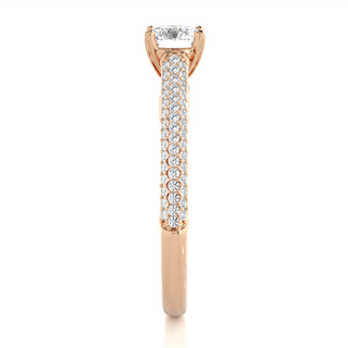 1 Ct Moissanite Three Row Engagement Ring with Accent In Rose Gold