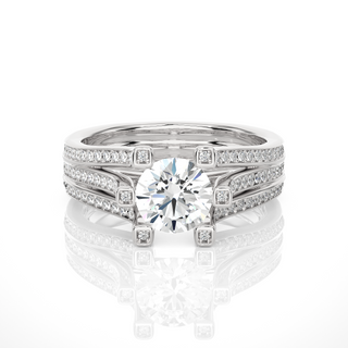 1.50 Ct Moissanite Three Row Split Shank Engagement Ring In Rose Gold