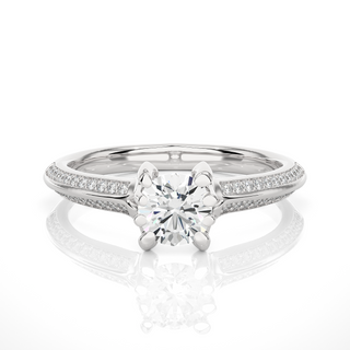 1 Ct Round Cut Moissanite Two Row Accent Engagement Ring In Yellow Gold