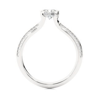 Side profile of 1.50 Ct Round Cut Moissanite Two Row Accent Engagement Ring In White Gold, highlighting the prong setting.