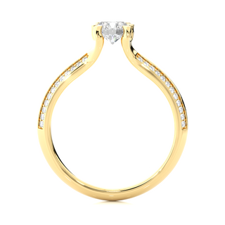 Side profile of 1.50 Ct Round Cut Moissanite Two Row Accent Engagement Ring In Yellow Gold, highlighting the prong setting.