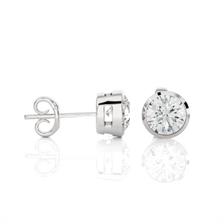 Side view of 1 Carat Bezel Setting Moissanite Stud Earrings in White Gold, showing the setting and how the stone is held.