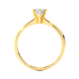 Side profile of 1 Carat Round Cut Solitaire Moissanite Ring in Yellow Gold, highlighting the prong setting.