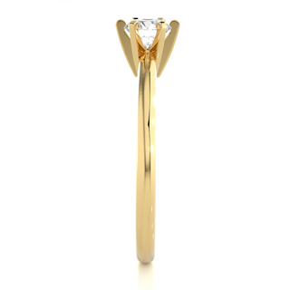 Side profile of 1 Carat Round Cut Solitaire Moissanite Ring in Yellow Gold, highlighting the prong setting.