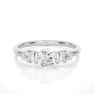 1 Carat Round Cut Moissanite Three Stone Engagement Ring In Silver