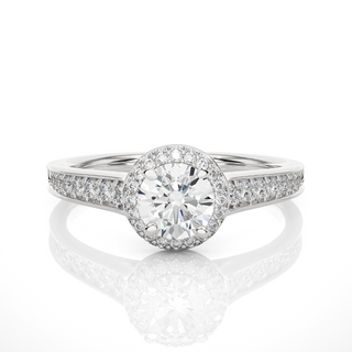 1 Ct Round Cut Moissanite Halo Engagement Ring In White Gold