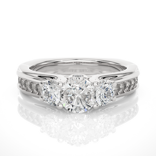 2 Ct Round Moissanite Three Stone Engagement Ring In White Gold