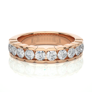 3.00 Mm Pave Set Round Moissanite Band In Rose Gold