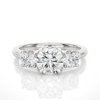 2 Carat Round Moissanite Three Stone Engagement Ring In Yellow Gold