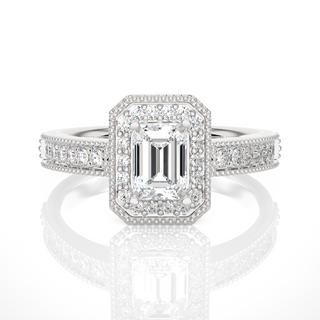 1.50 Carat Emerald Cut Moissanite Halo Engagement Ring In Rose Gold