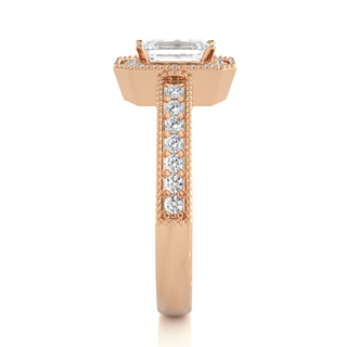 Emerald Stone with Halo setting Engagement Ring rose gold