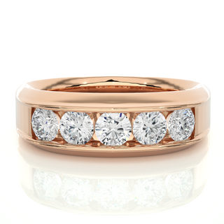 1.50 Ct Round Shaped Moissanite Five Stone Ring In Rose Gold