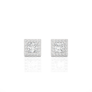 Halo Princess cut Moissanite Earrings white gold