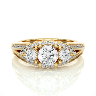 2 Carat Moissanite Three Stone Halo Engagement Ring In Silver