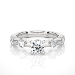 2 Ct Round Moissanite Leaf Design Five Stone Ring In Rose Gold