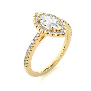 Marquise Halo with Frech V-Split Moissanite Ring yellow gold