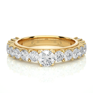 3 Carat Round Moissanite Engagement Ring With Beads In White Gold